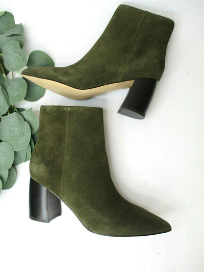 MARC FISHER Womens Green Cushioned Retire Pointed Toe Block Heel Zip-Up Leather Booties M