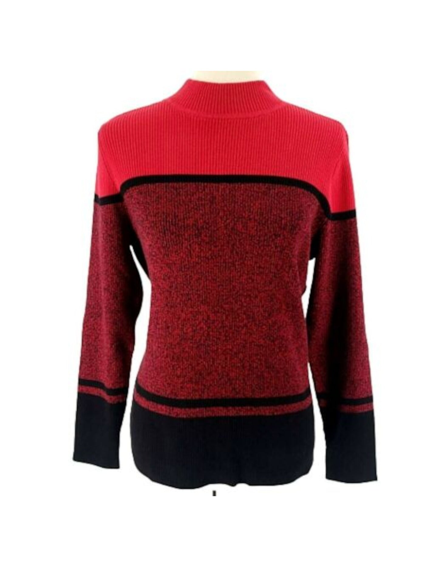 KAREN SCOTT Womens Red Color Block Long Sleeve Mock Sweater S