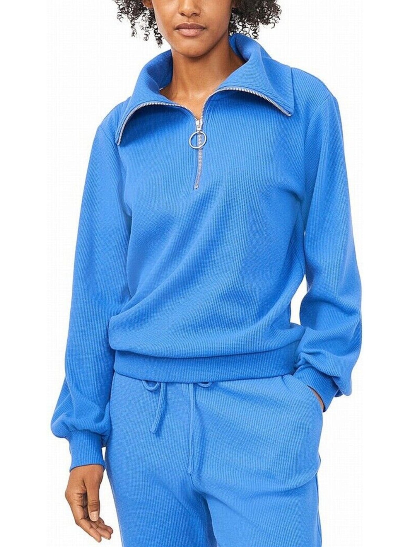 RILEY&RAE Womens Blue Textured Waffle-knit Long Sleeve Split Sweater XL