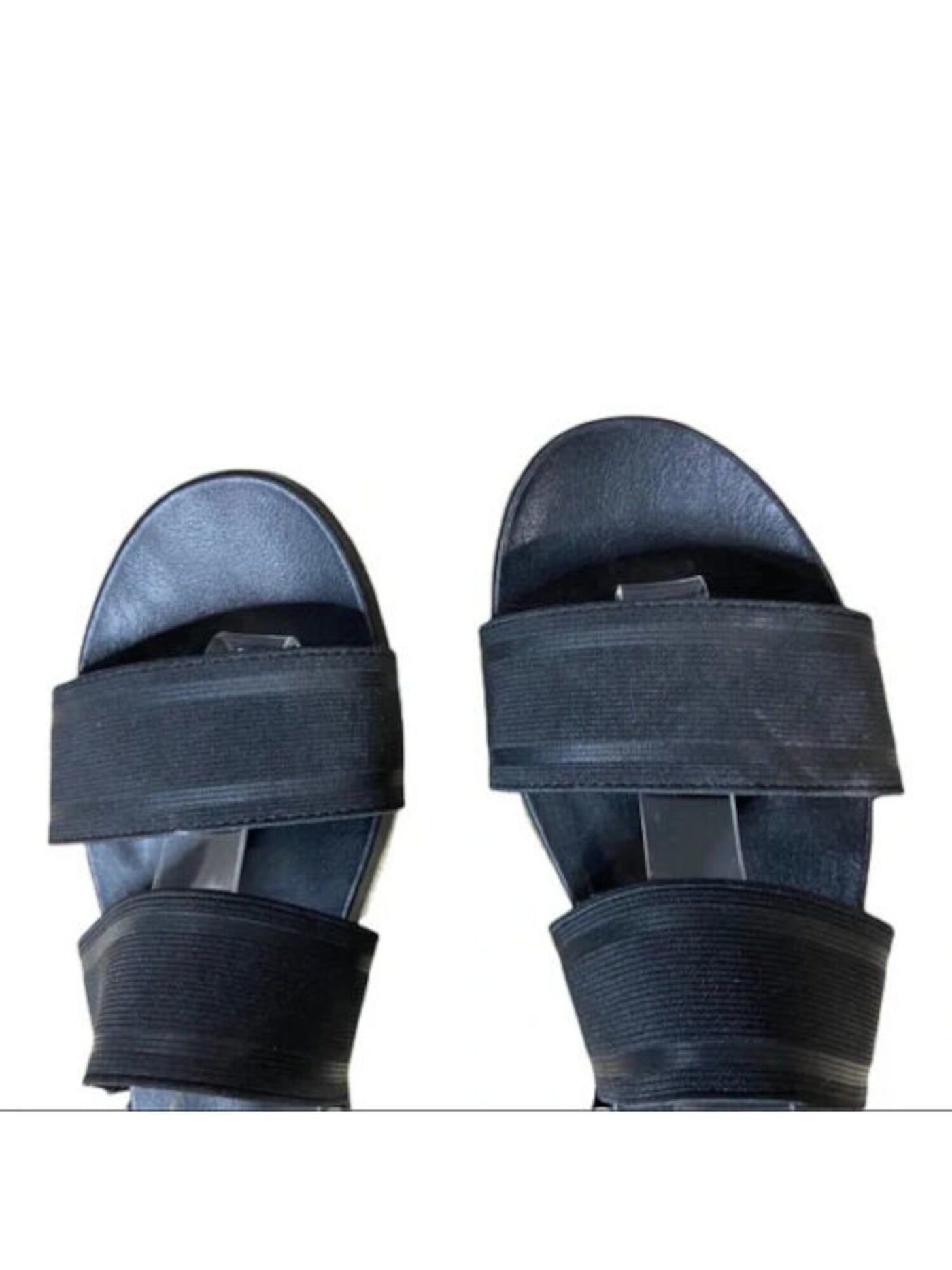 J/SLIDES Womens Black Treaded Sole 2" Platform Ankle Strap Stretch Quartz Round Toe Wedge Slip On Leather Espadrille Shoes 8.5 M