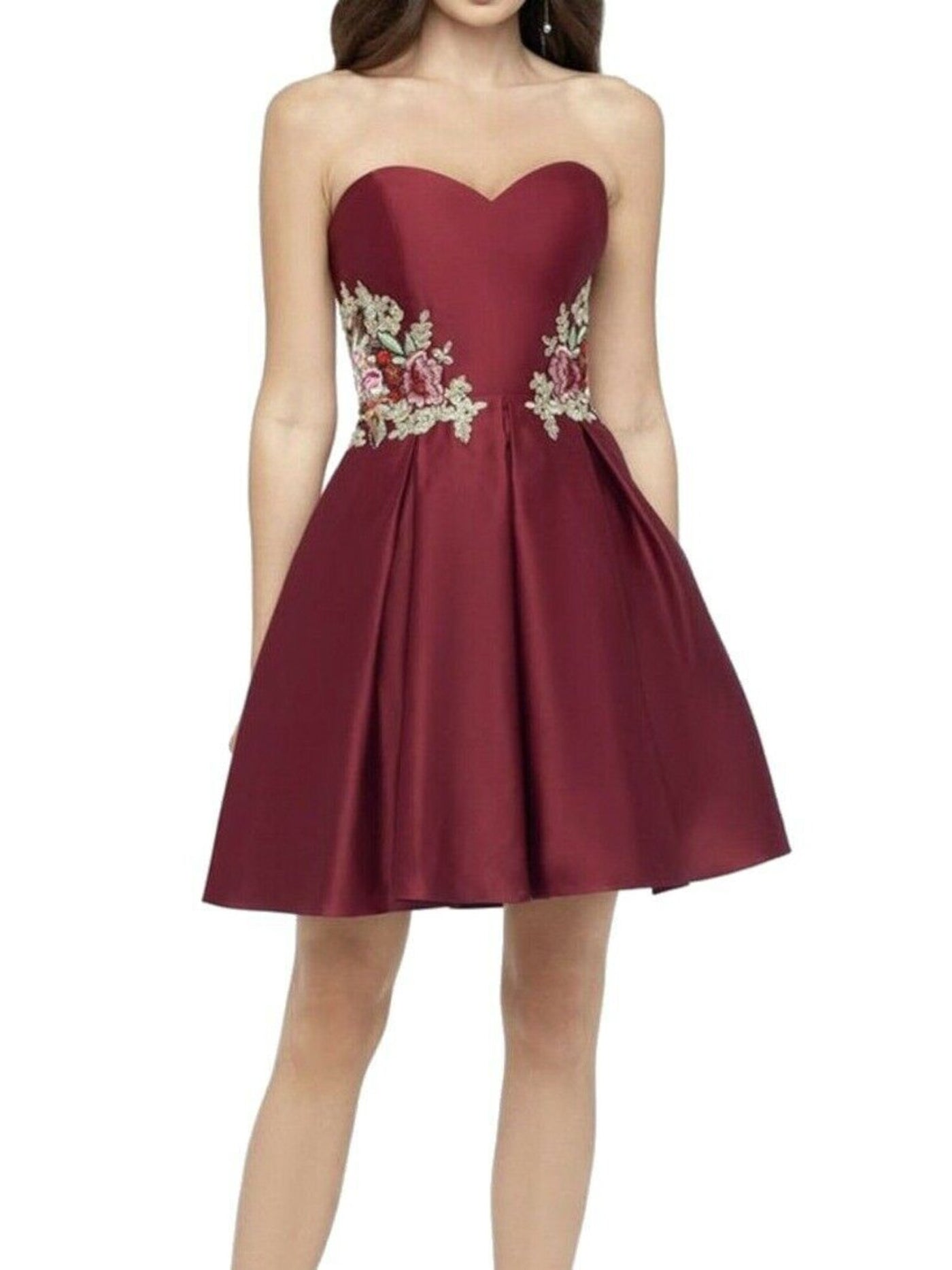 BLONDIE Womens Burgundy Above The Knee Fit + Flare Party Dress Juniors 9