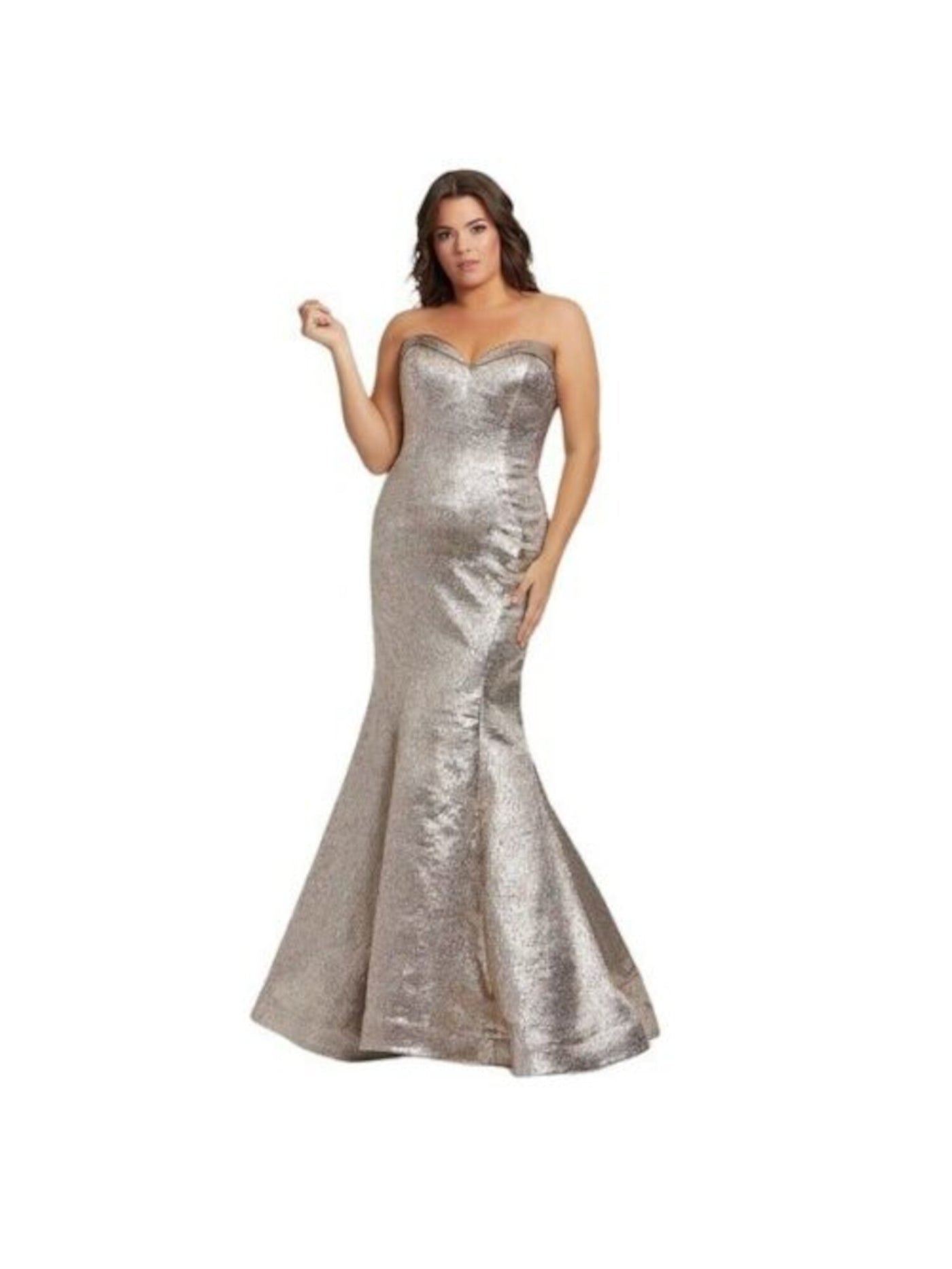 MAC DUGGAL Womens Silver Metallic Zippered Textured Fitted Sleeveless Sweetheart Neckline Full-Length Evening Mermaid Dress 6