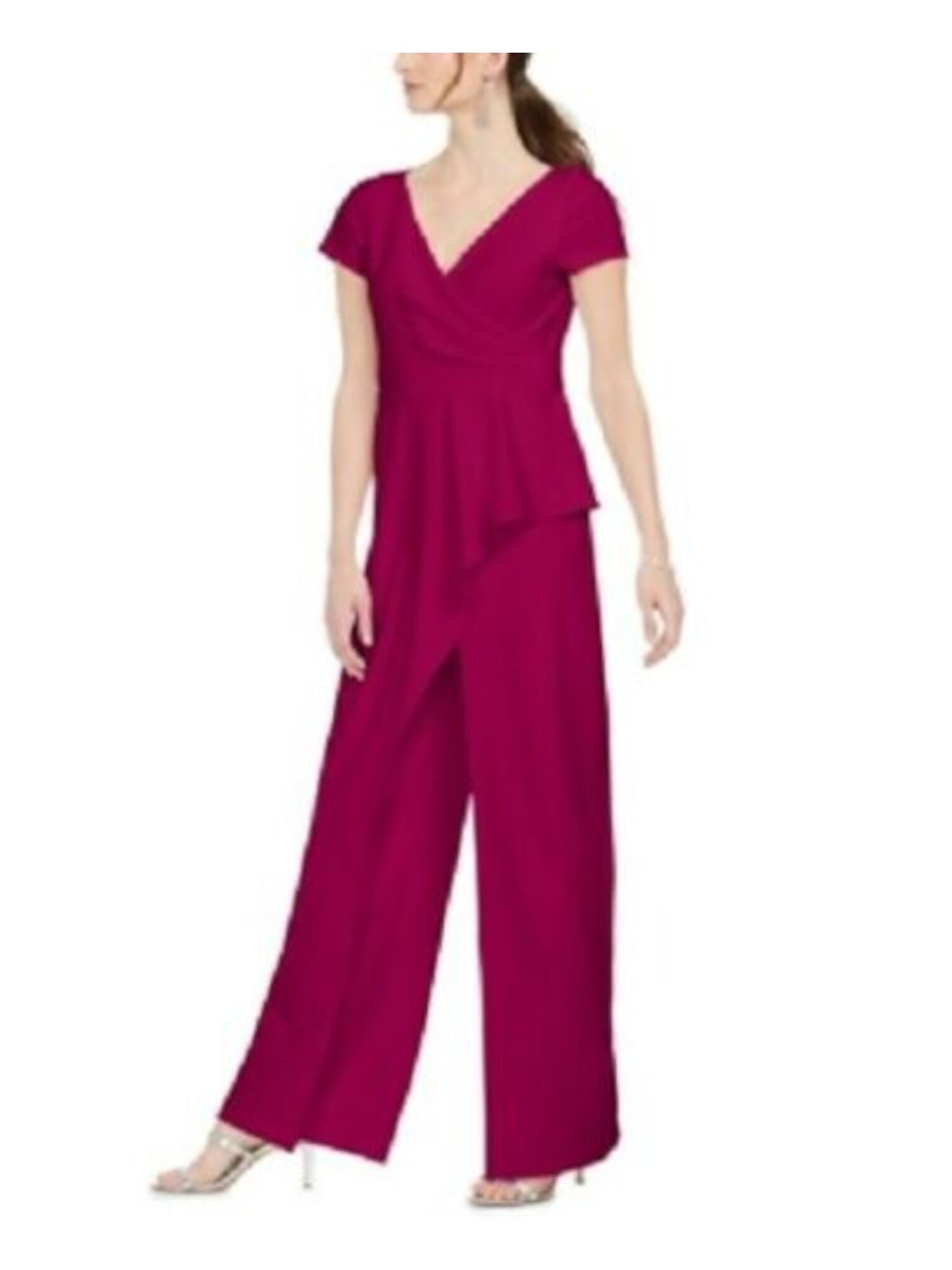 ADRIANNA PAPELL Womens Pink Cap Sleeve V Neck Wide Leg Jumpsuit 0