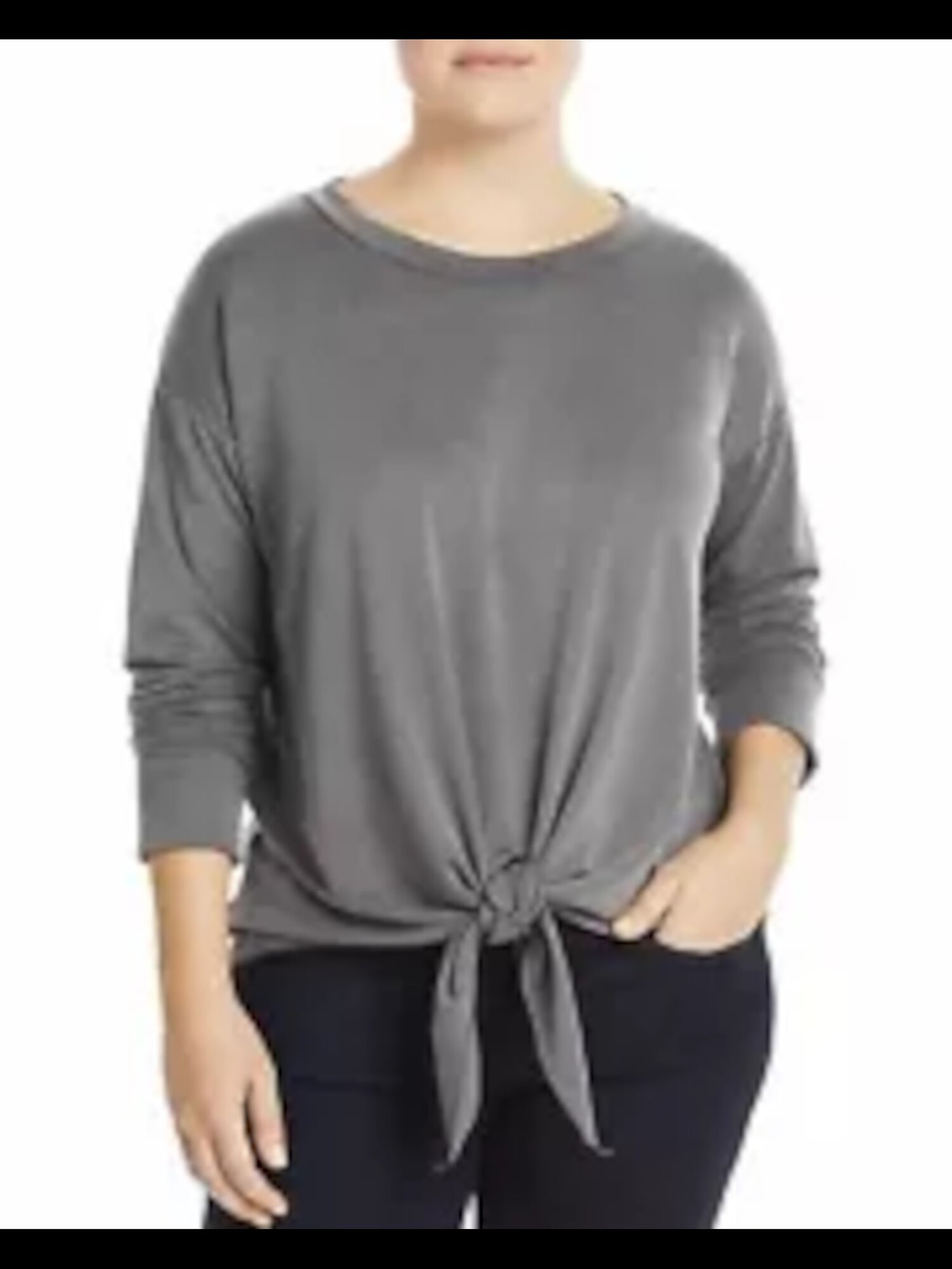 ELAN Womens Gray Tie-front Long Sleeve Top Plus Size: 2X