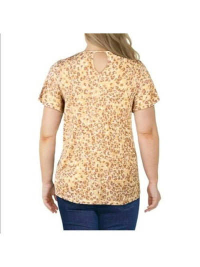 CUPIO Womens Orange Animal Print Short Sleeve T-Shirt Plus Size: 2X