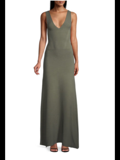 EMPORIO ARMANI Womens Green V Neck Maxi Evening Fit + Flare Dress 44