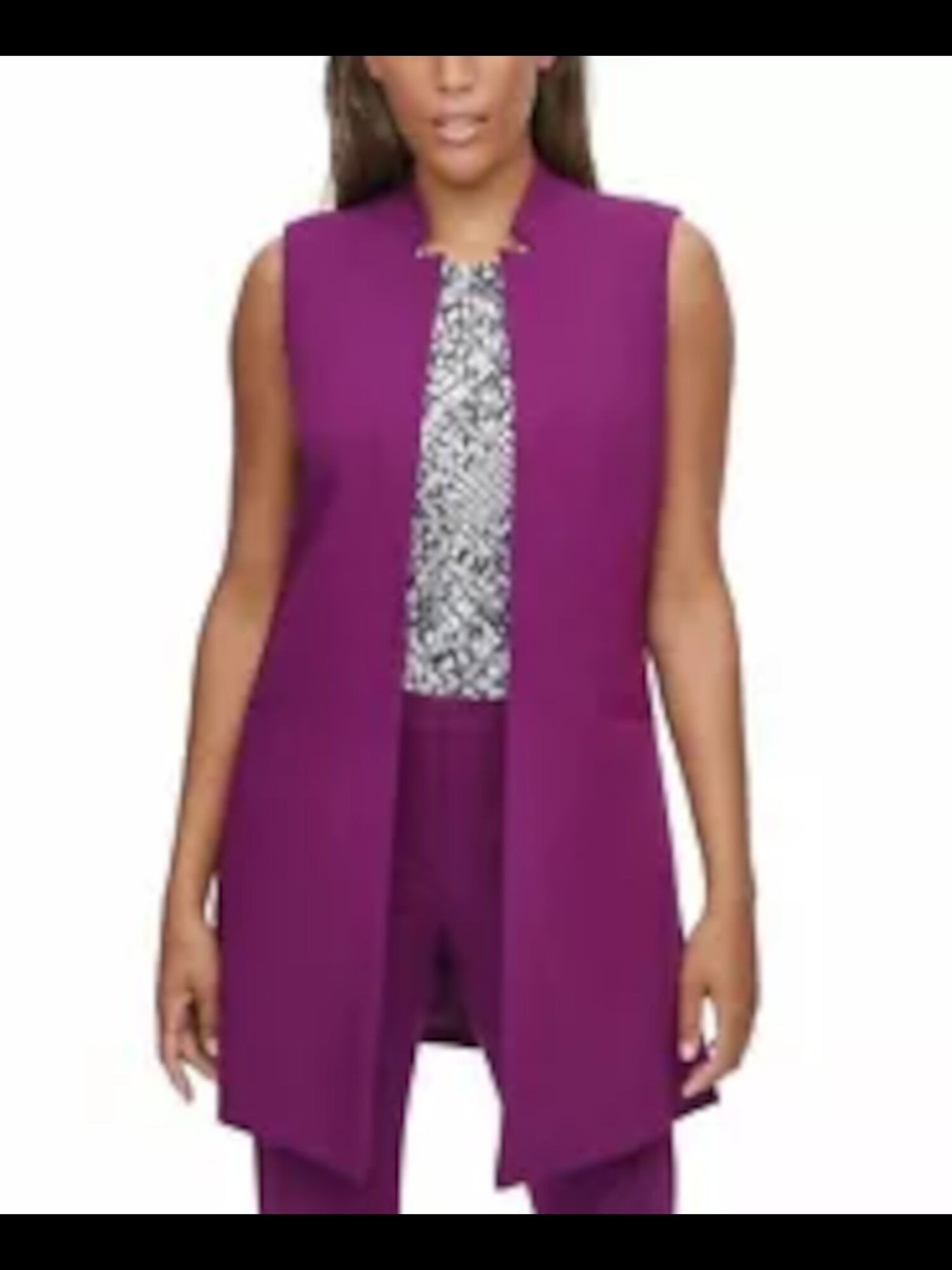 CALVIN KLEIN Womens Purple Longer Length Wear To Work Vest Jacket 0