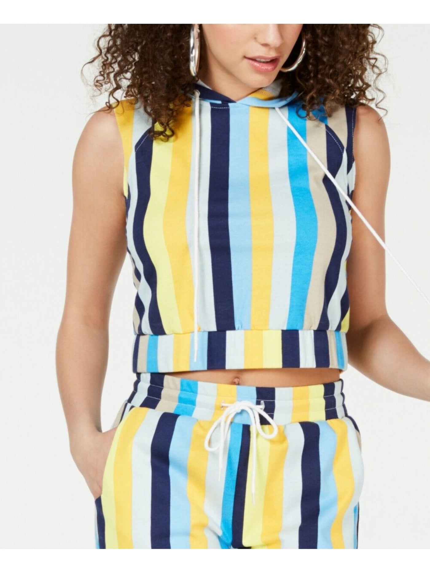 MATERIAL GIRL Womens Light Blue Striped Sleeveless Hoodie Juniors Size: XL