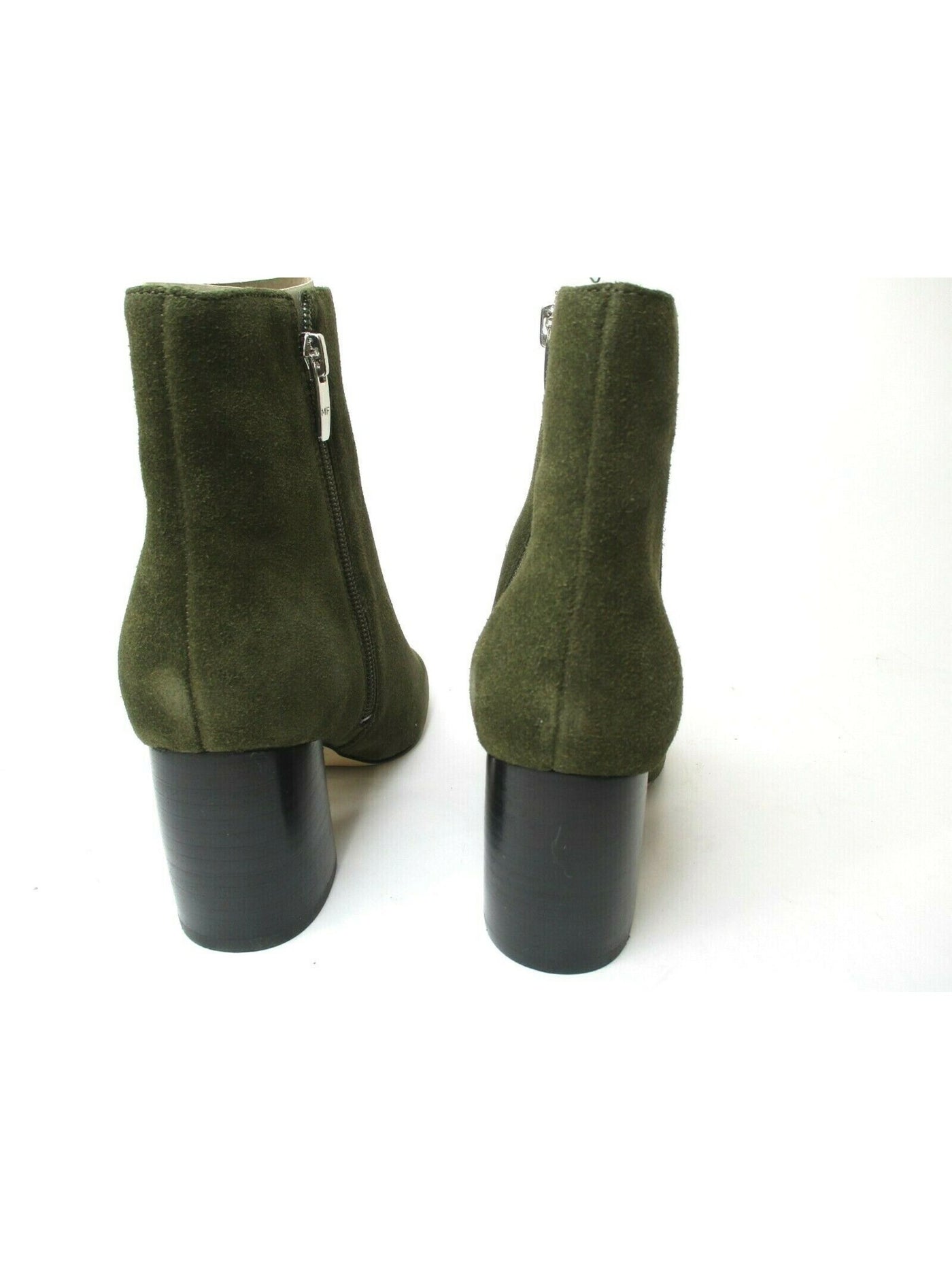 MARC FISHER Womens Green Cushioned Retire Pointed Toe Block Heel Zip-Up Leather Booties 8
