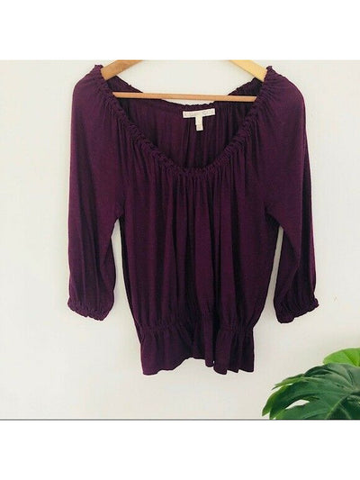 SOFT * JOIE Womens Purple Ruched Long Sleeve V Neck Top XS