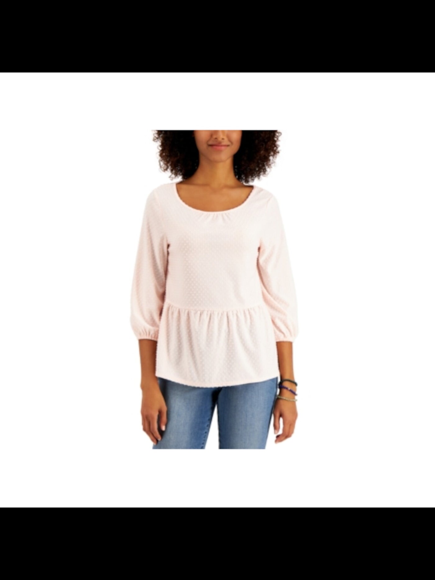 STYLE & COMPANY Womens Pink 3/4 Sleeve Scoop Neck Top Size: M