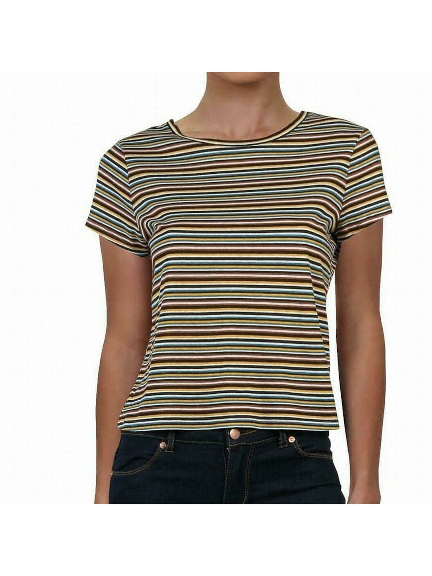 ULTRA FLIRT Womens Brown Color Block Short Sleeve T-Shirt Juniors Size: M