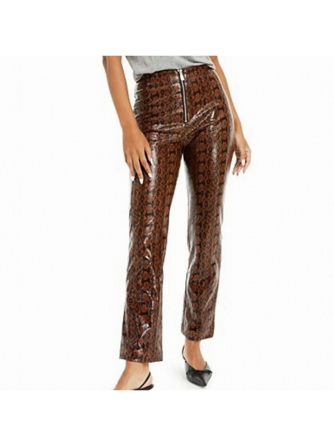 DANIELLE BERNSTEIN Womens Brown Animal Print High Waist Pants Size: 2