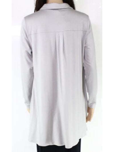 EILEEN FISHER Womens Gray Stretch Collared Wear To Work Tunic Top M
