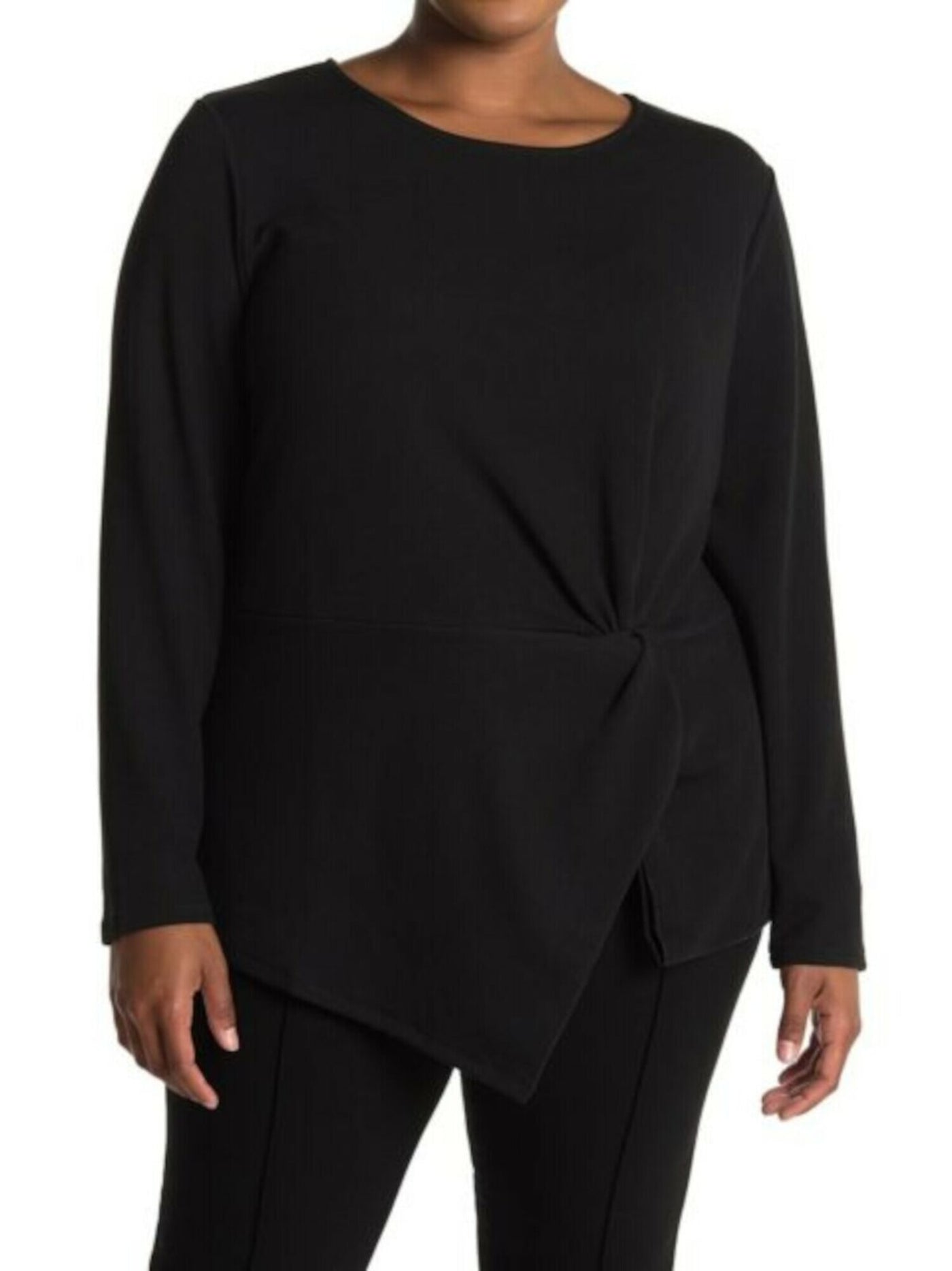 RACHEL ROY Womens Black Knot Front Long Sleeve Jewel Neck Top Size: XS