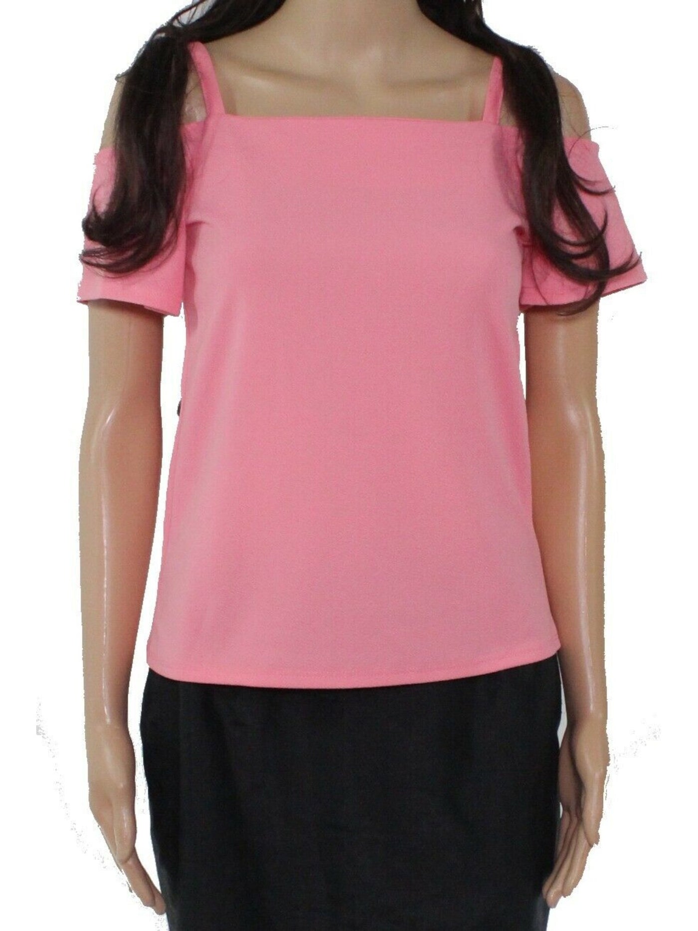 BAR III Womens Pink Cold Shoulder Cut Out Short Sleeve Square Neck Top Size: S