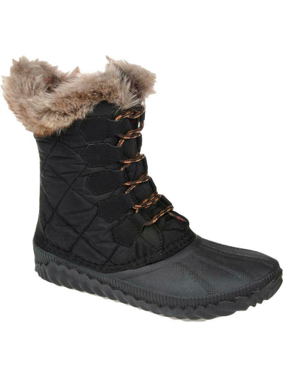 JOURNEE COLLECTION Womens Black Two-Toned Fleece Lined Quilted Water Resistant Powder Round Toe Wedge Lace-Up Snow Boots 6