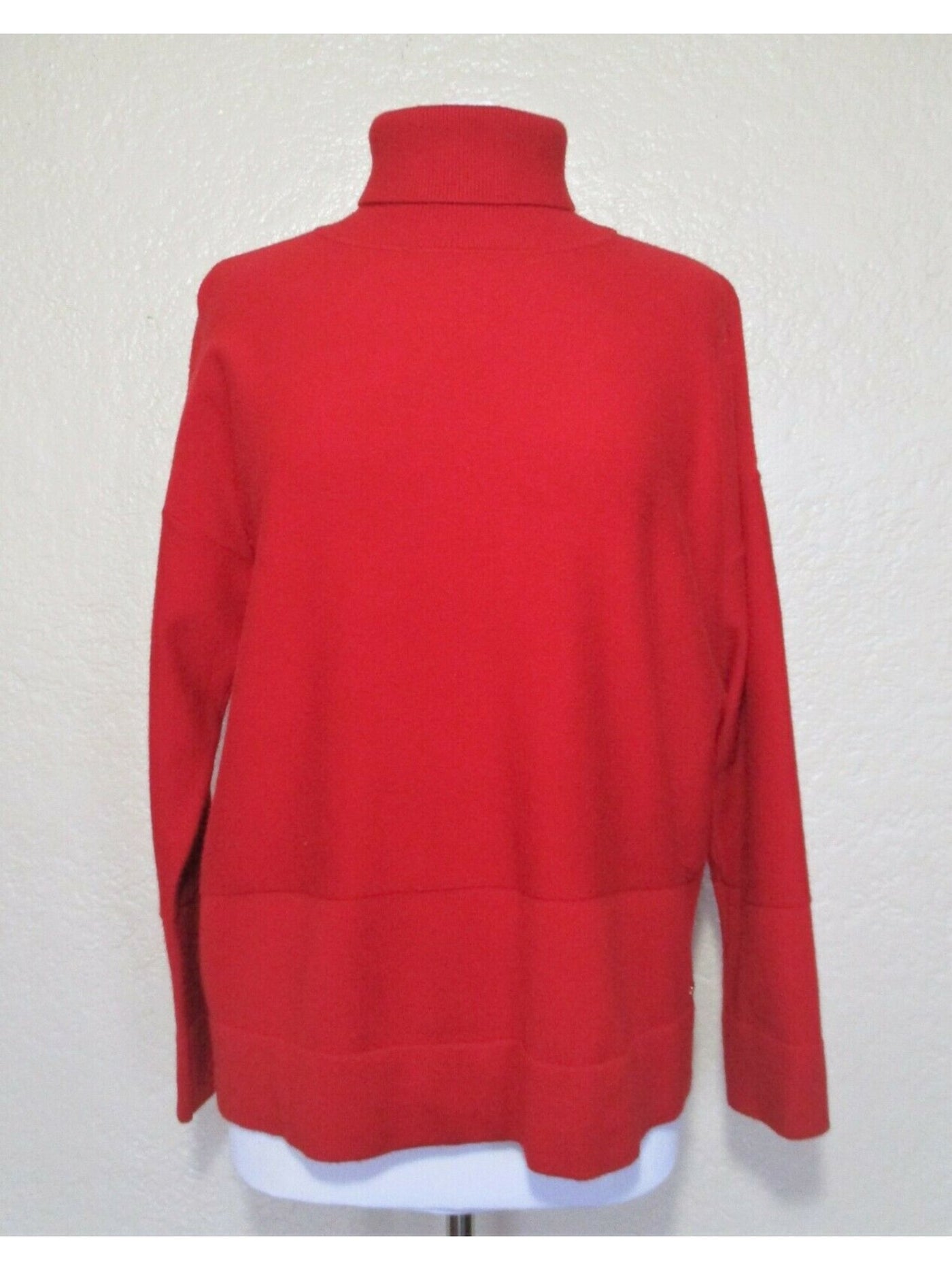 DONNA KARAN Womens Red Ribbed Long Sleeve Turtle Neck Top Size: XXS