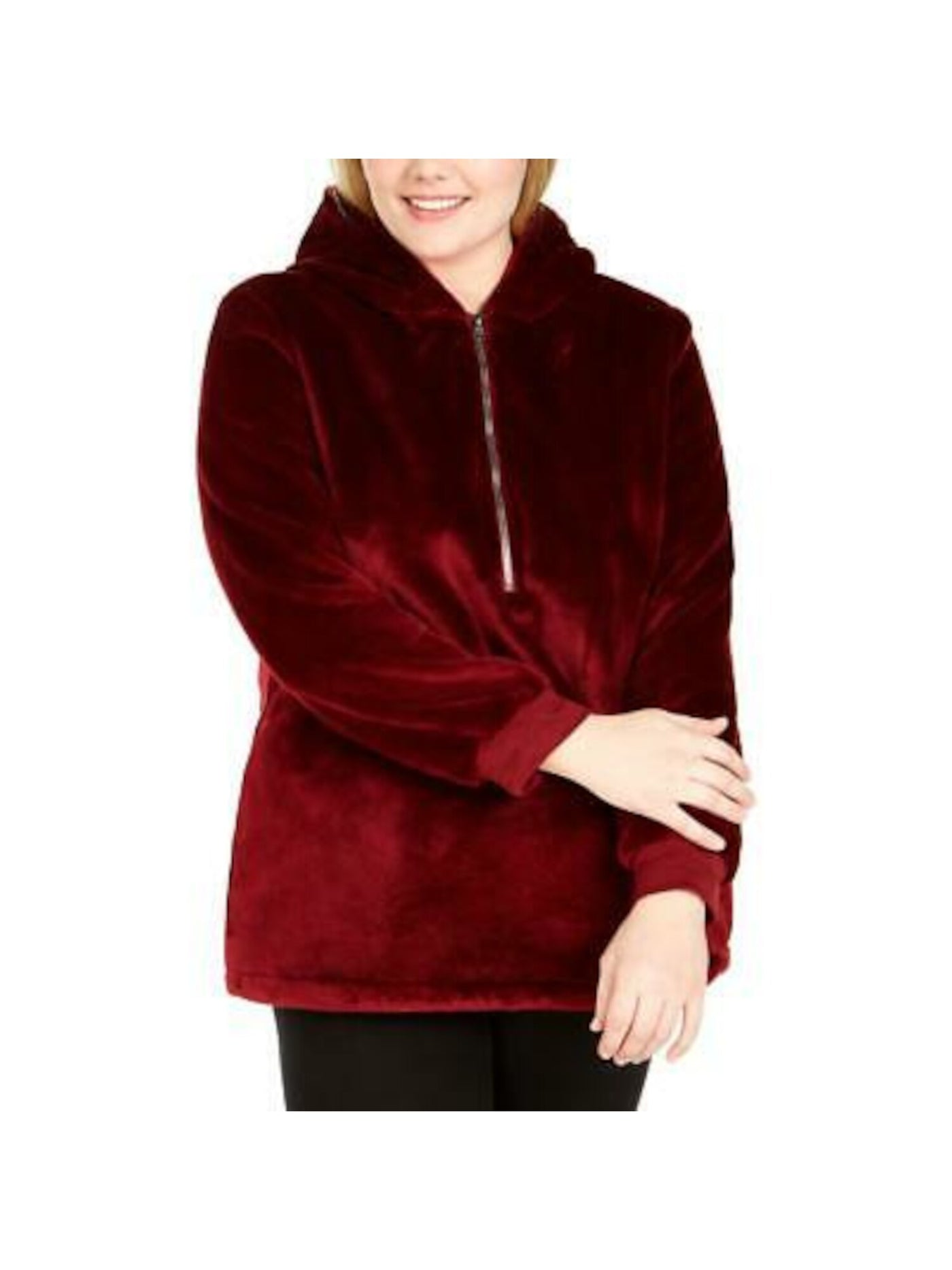 IDEOLOGY Womens Burgundy Zippered Hooded Hoodie Sweater XS