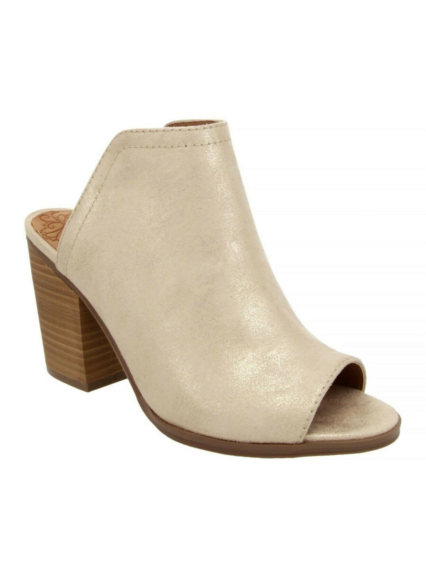 SUGAR Womens Beige Metallic Peppermint Peep Toe Block Heel Slip On Dress Heeled Mules Shoes 8.5