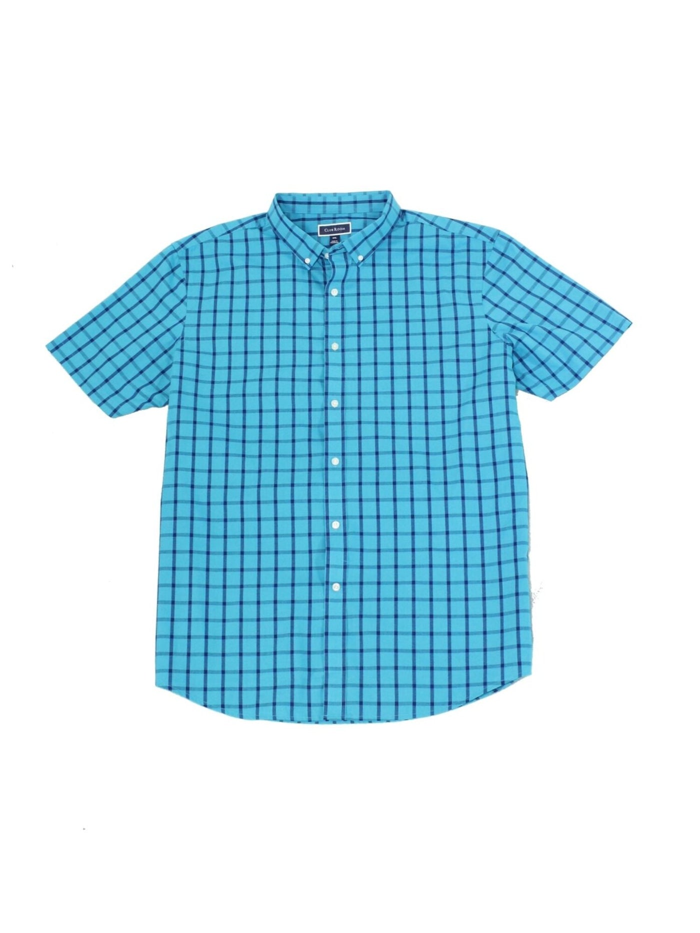 CLUBROOM Mens Turquoise Check Collared Dress Shirt M