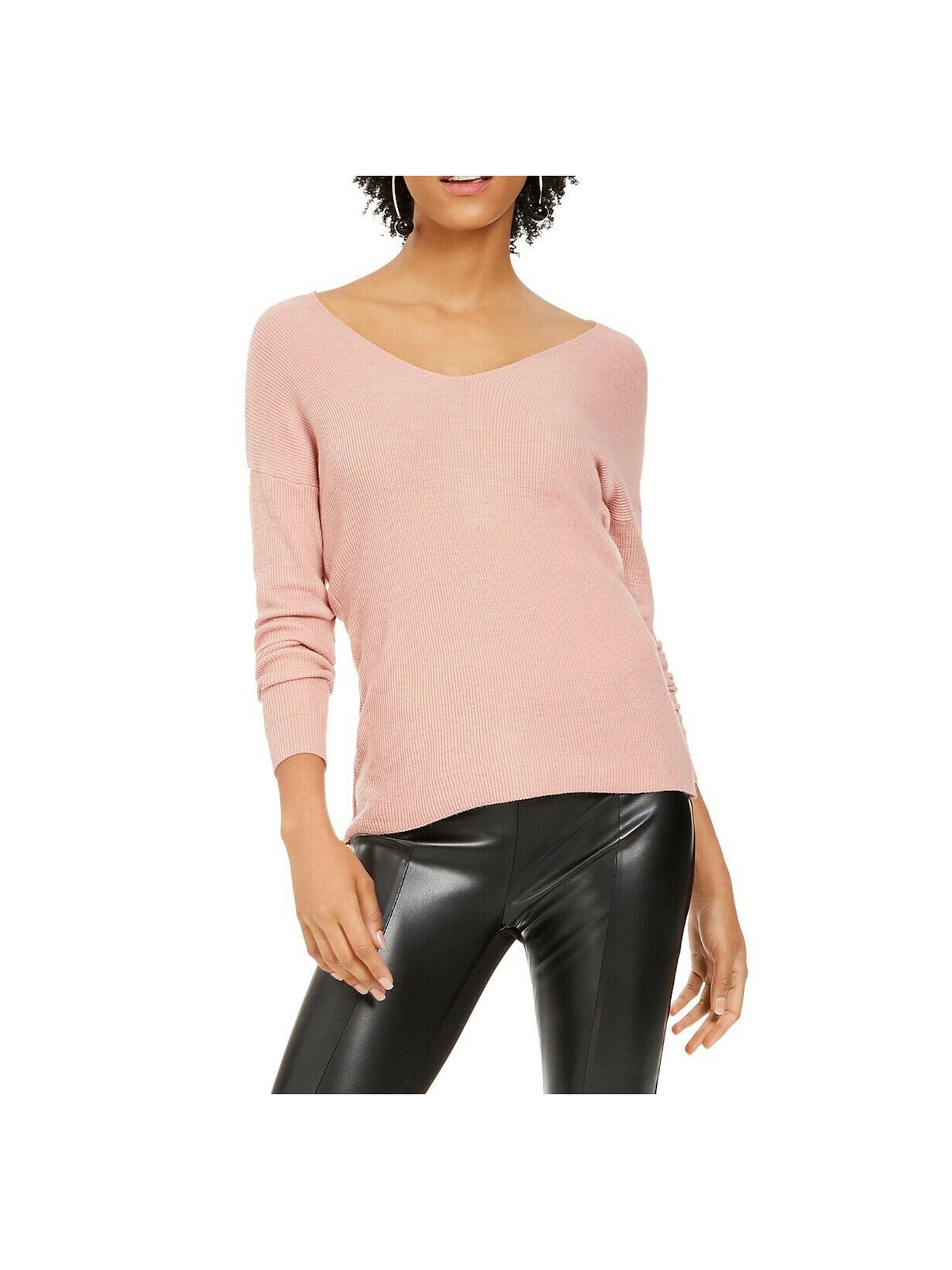 BAR III Womens Pink Low Back Long Sleeve Scoop Neck Sweater Size: L