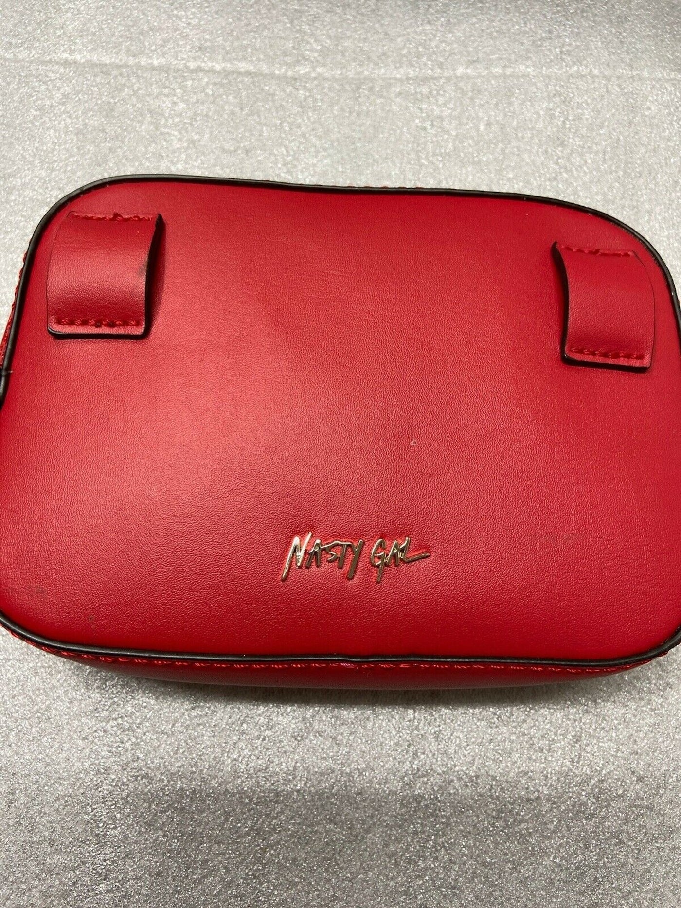 NASTY GAL Women's Red Ribbed Leather Adjustable Strap Belt Bag Purse