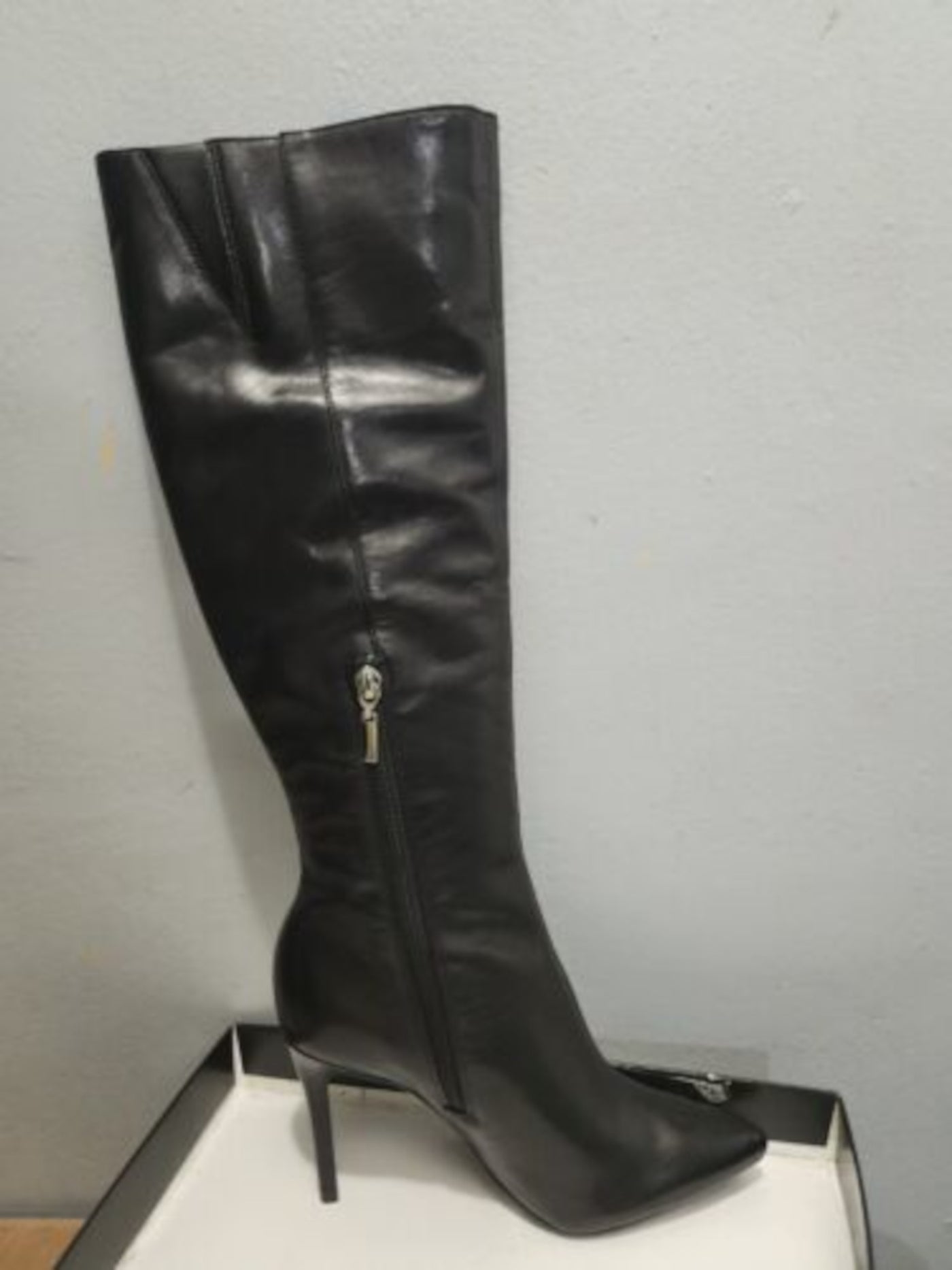 AQUA Womens Black Snake Comfort Hendrix Pointed Toe Stiletto Zip-Up Leather Dress Booties 6.5 B