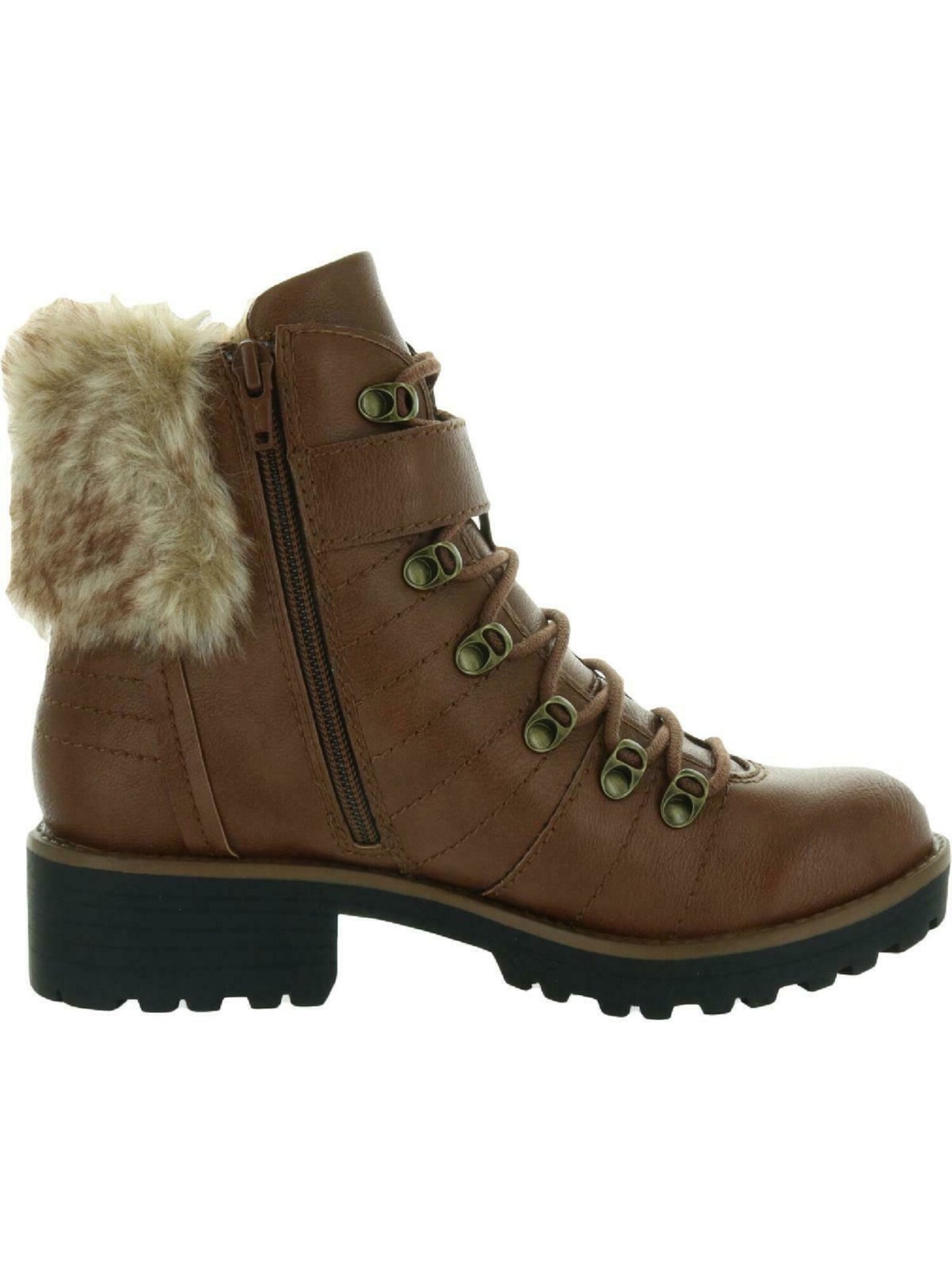 SUN STONE Womens Brown Ankle Strap Buckle Detail Remova Cushioned Jojo Round Toe Block Heel Lace-Up Snow Boots 6