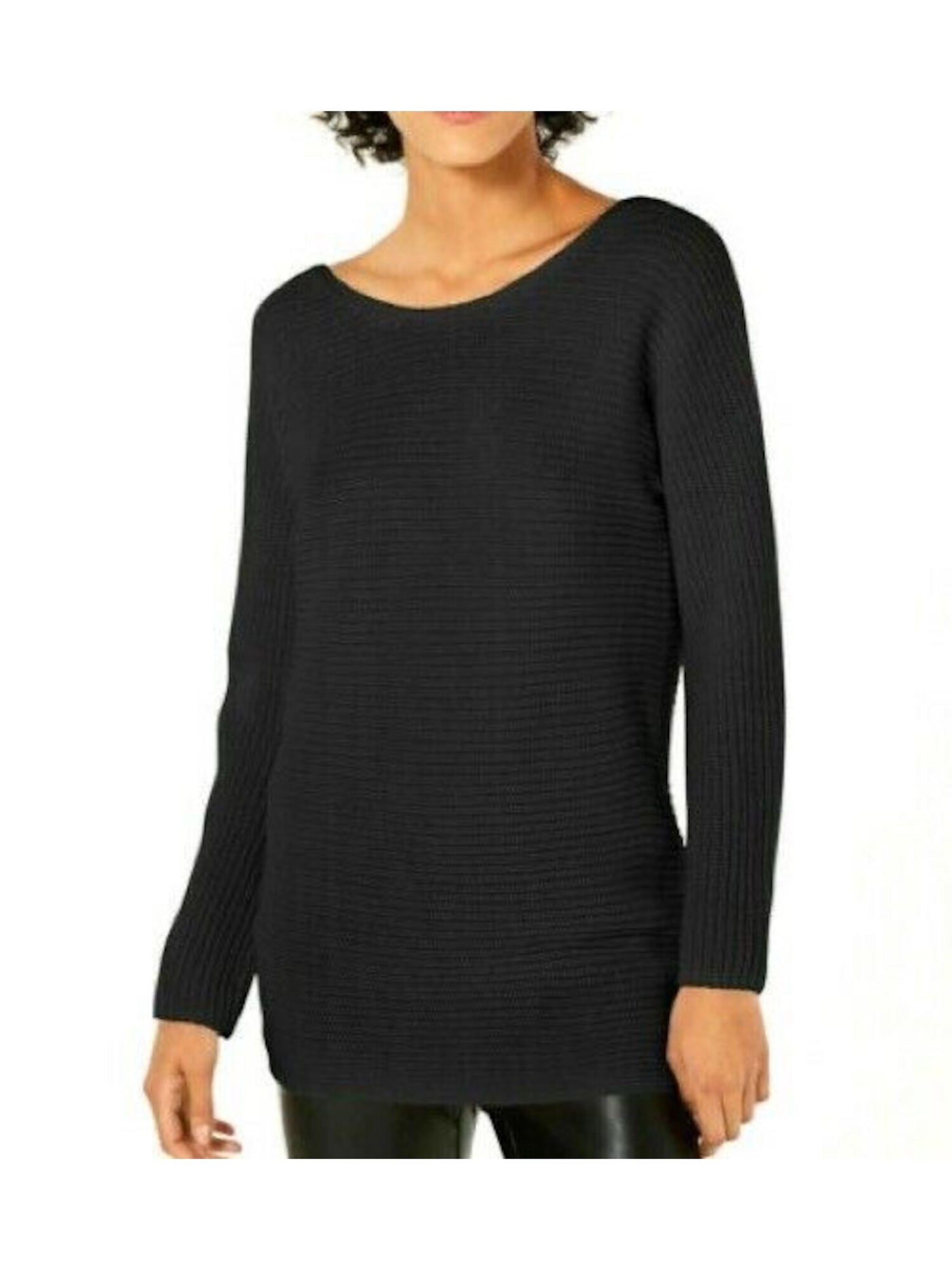 BAR III Womens Black Cut Out Crisscross-back Long Sleeve Scoop Neck Tunic Sweater XS