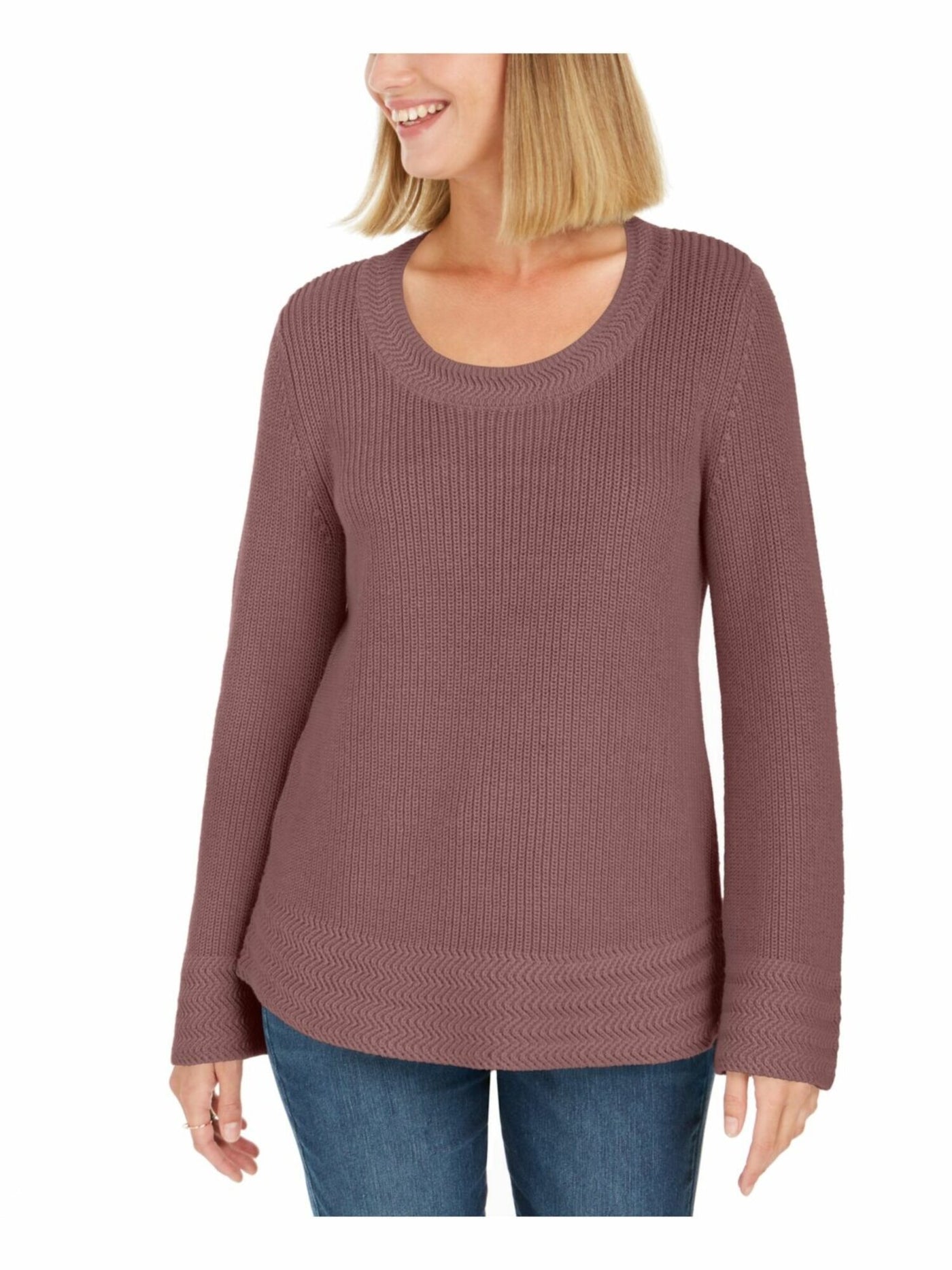 STYLE & COMPANY Womens Purple Long Sleeve Scoop Neck Sweater Petites Size: PS