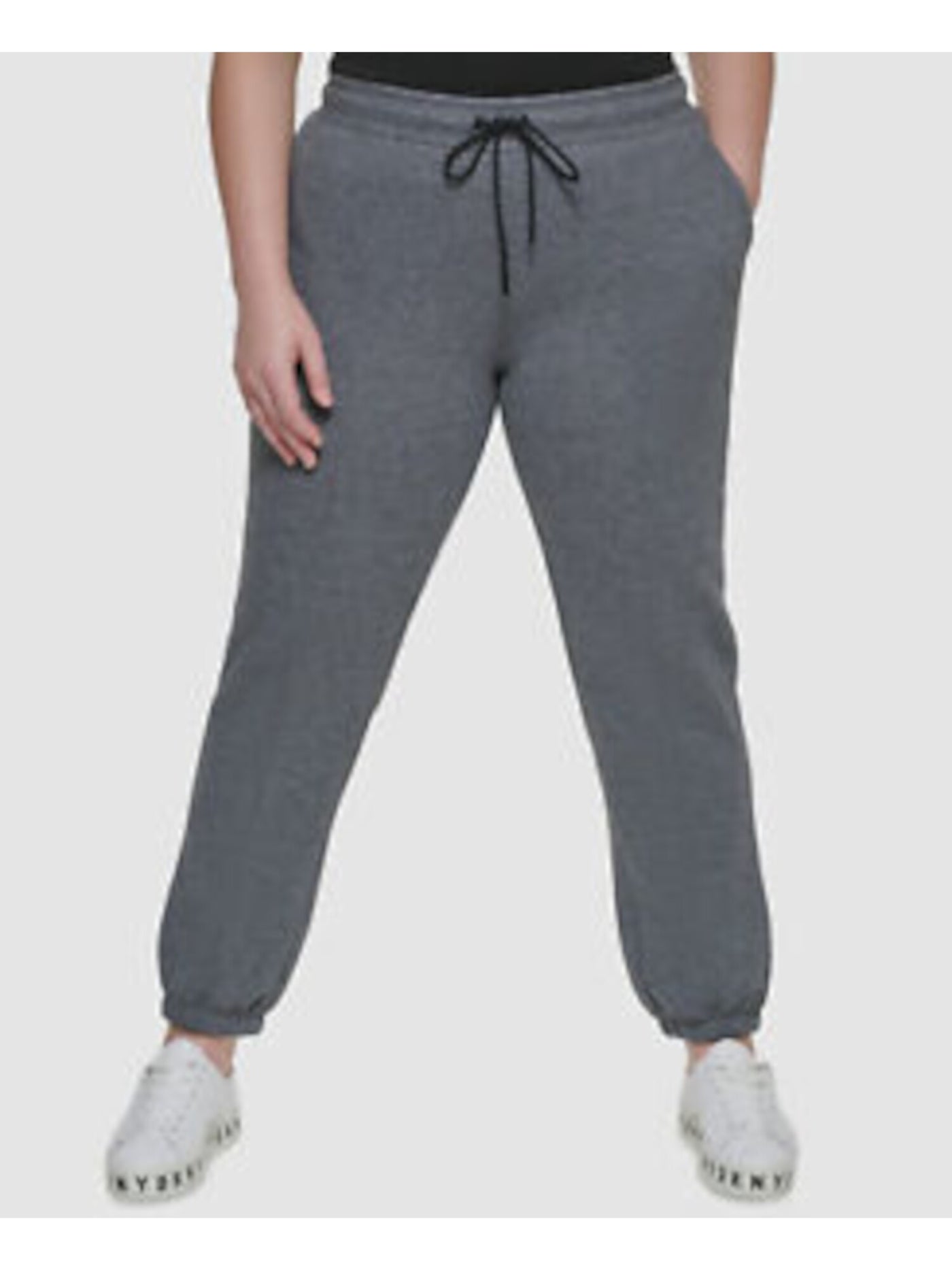 DKNY SPORT Womens Gray Fleece Pocketed Drawstring Pintucked Jogger Heather Active Wear High Waist Pants Plus 3X