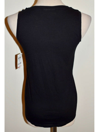 STYLE & COMPANY Womens Black Stretch Tie Henley  Button Closures Sleeveless Scoop Neck Tank Top Petites PS