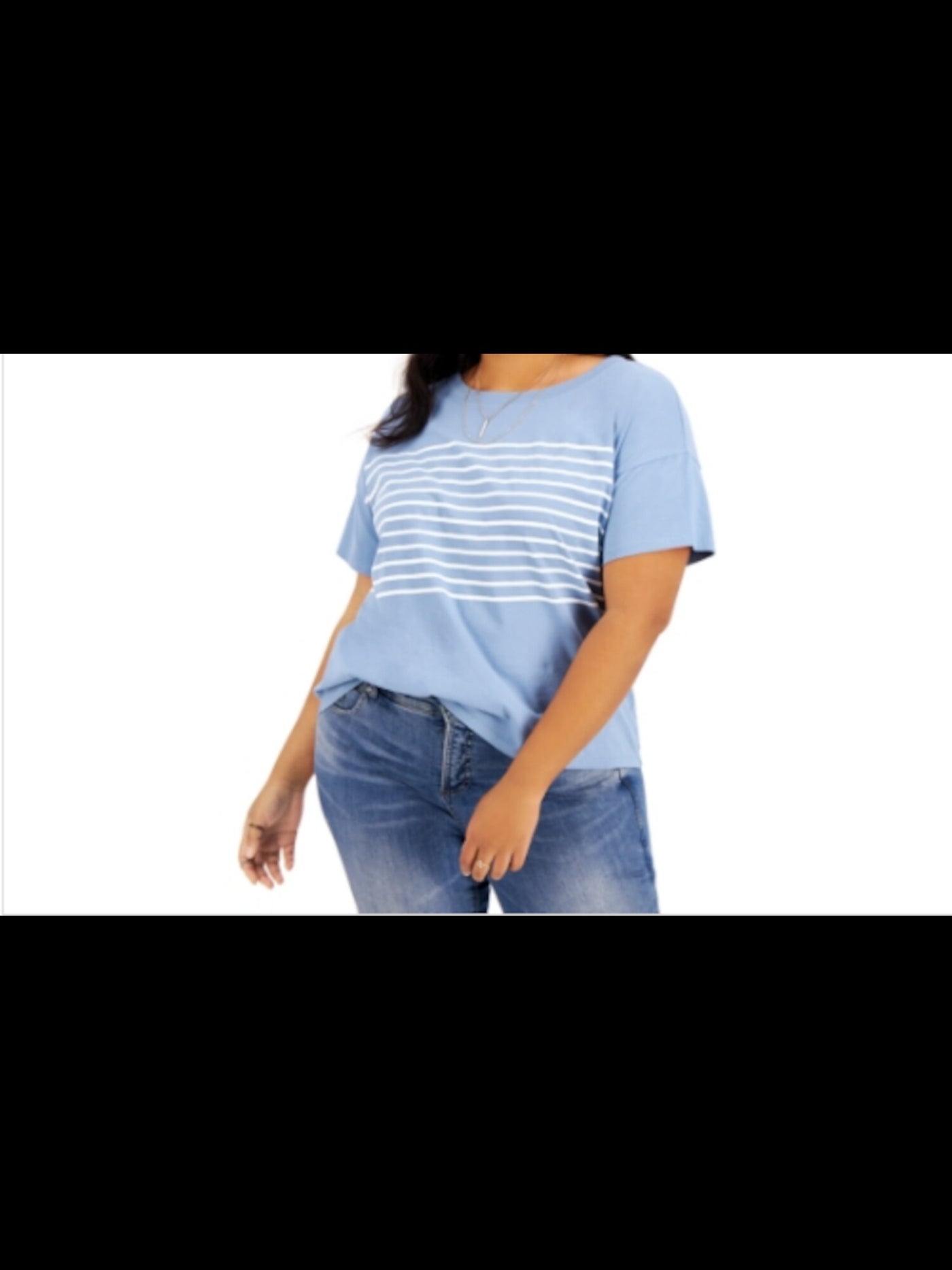 STYLE & COMPANY Womens Blue Striped Short Sleeve Crew Neck T-Shirt Petites PS