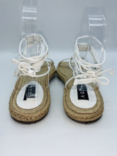 AQUA Womens White Padded Strappy Square Toe Lace-Up Leather Espadrille Shoes 6.5