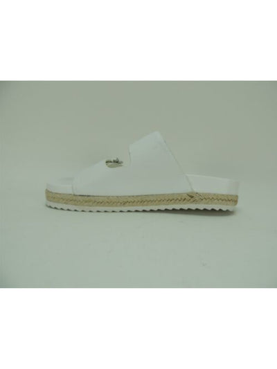 AQUA Womens White Buckle Accent Studded Kai Round Toe Platform Slip On Leather Espadrille Shoes 8.5 M