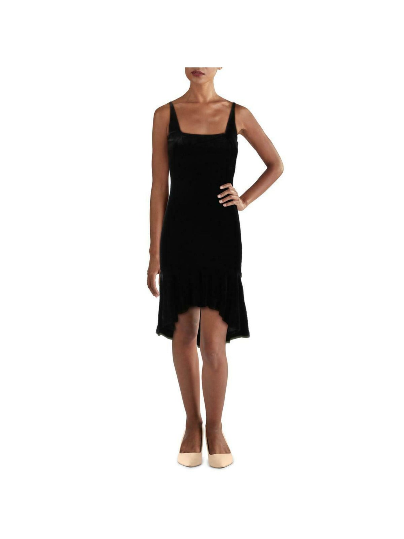 AQUA Womens Black Sleeveless Above The Knee Hi-Lo Cocktail Dress Size: XS