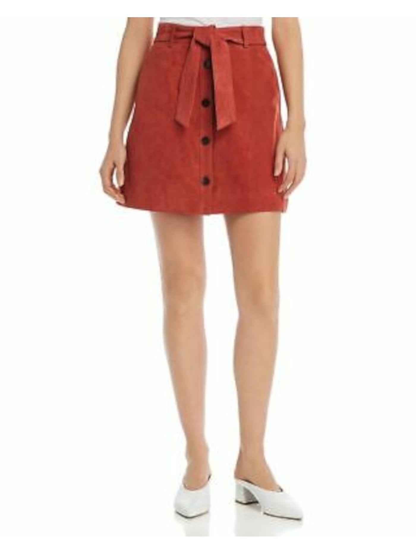 JOIE Womens Red Belted Button Up Mini A-Line Skirt Size: 10