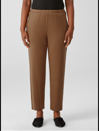 EILEEN FISHER Womens Brown Stretch Pocketed Elastic Waist Tapered Leg Pants Petites PL