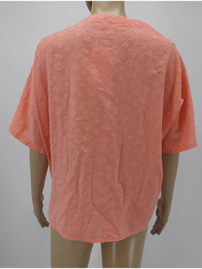 STYLE & COMPANY Womens Coral Short Sleeve V Neck Button Up Top Size: S