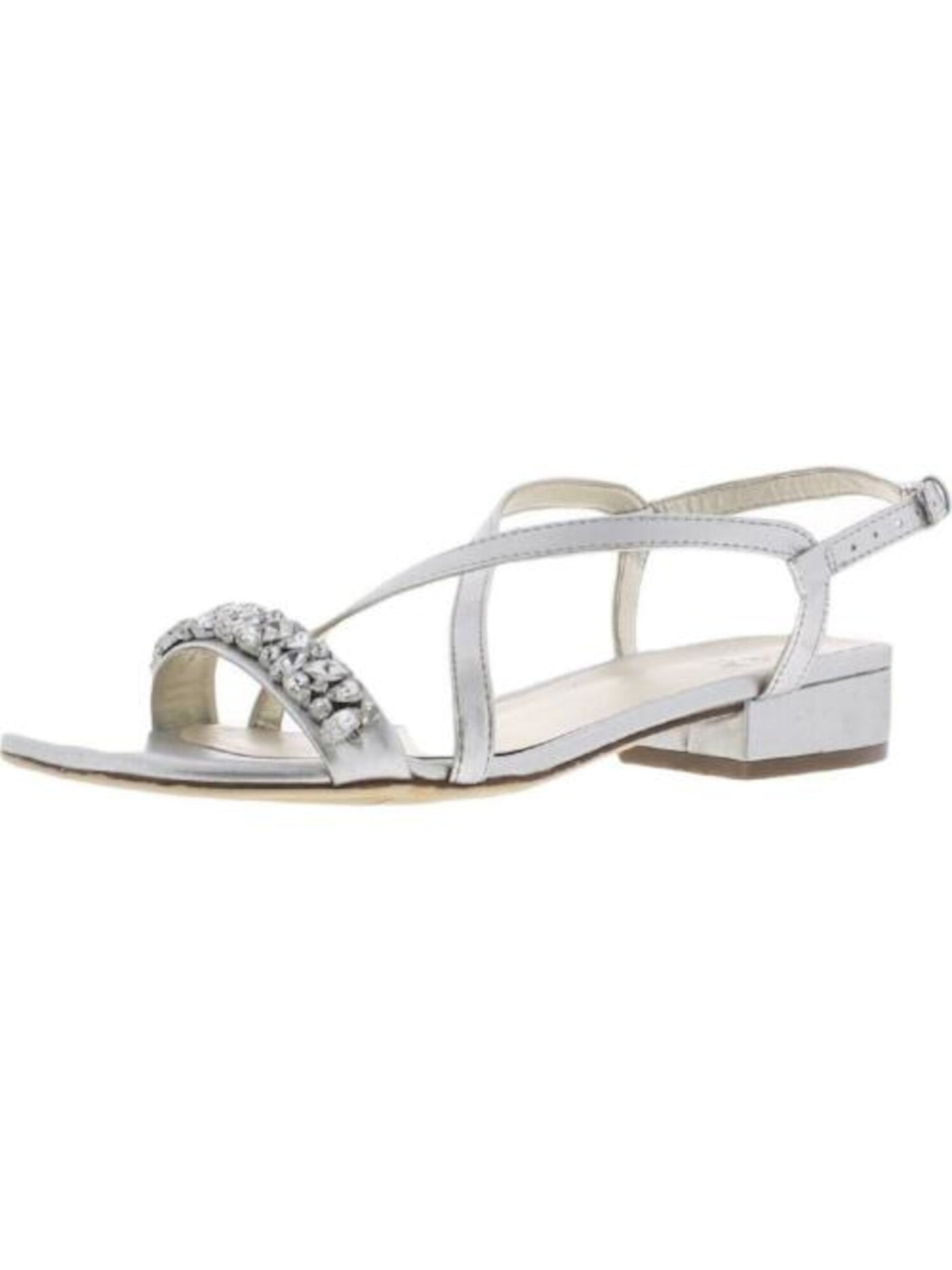 NATURALIZER Womens Silver Breathable Strappy Rhinestone Cushioned Macy Round Toe Buckle Slingback Sandal 6 M