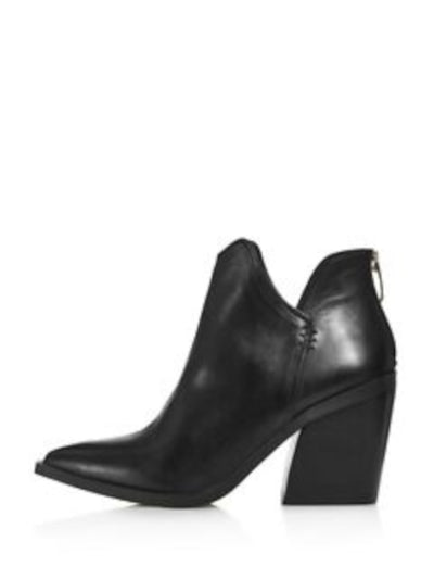 AQUA Womens Black Asymmetrical Comfort Amil Square Toe Block Heel Zip-Up Leather Booties 9 M