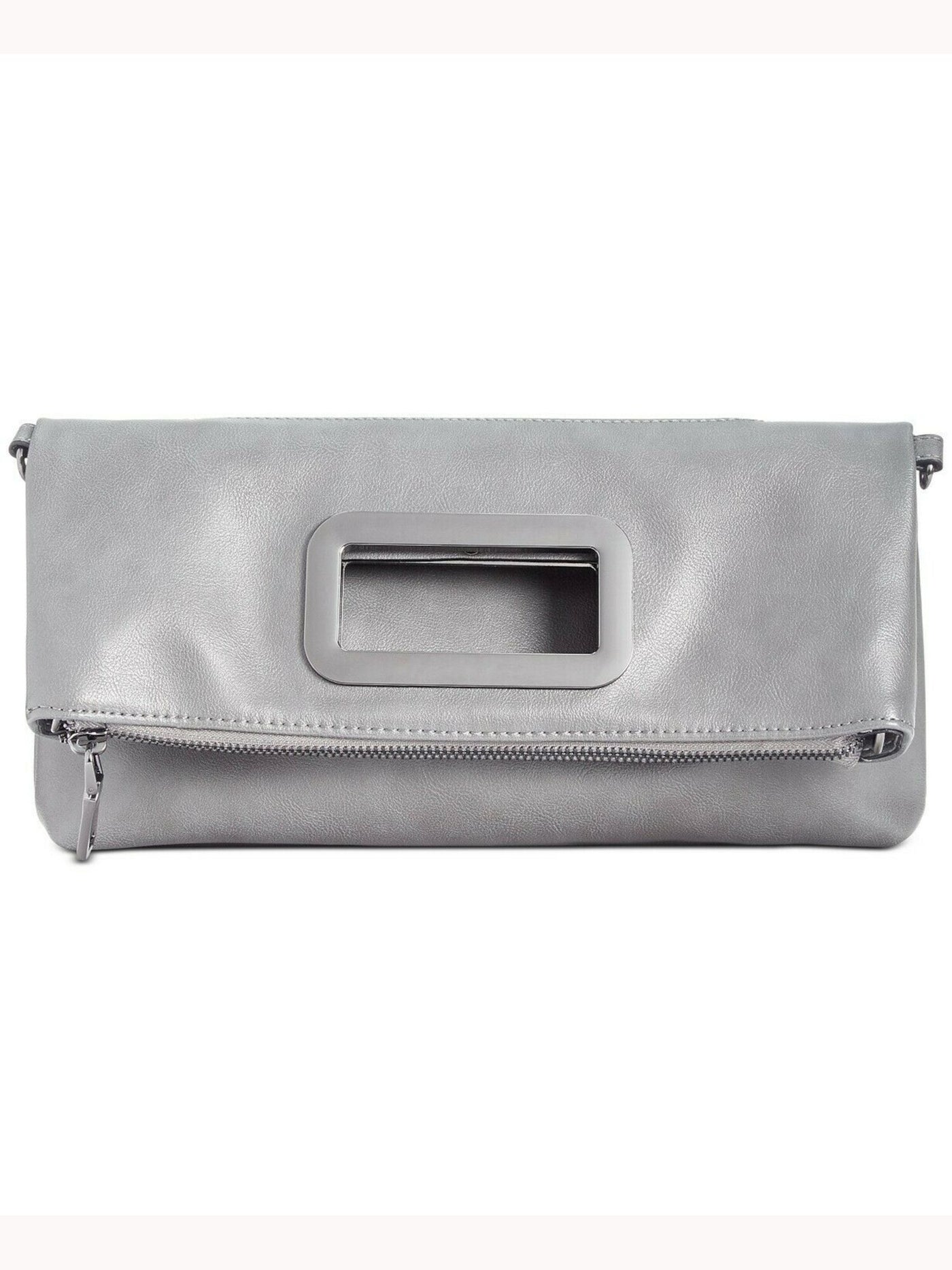 INC Women's Gray Leather Adjustable Strap Crossbody Handbag Purse