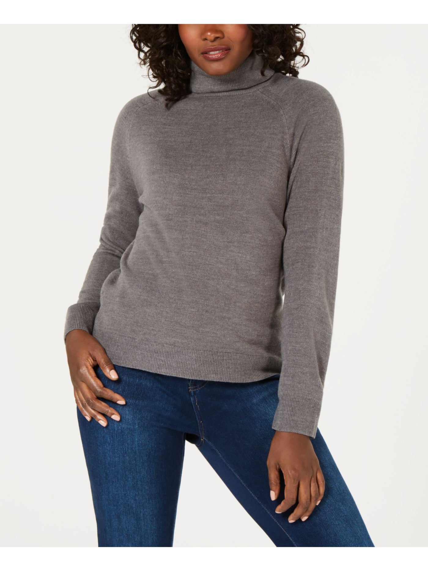 KAREN SCOTT Womens Gray Heather Long Sleeve Sweater Petites Size: PS