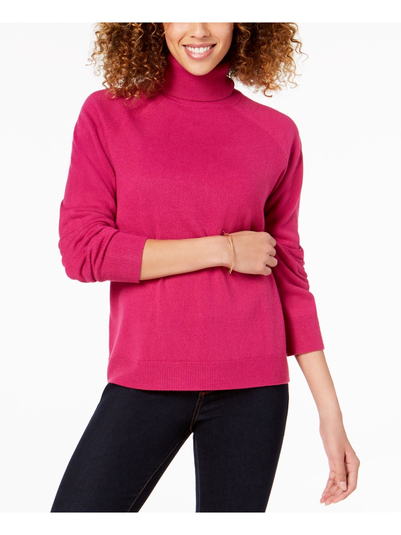 KAREN SCOTT Womens Pink Ribbed Long Sleeve Turtle Neck Sweater Petites Size: PM