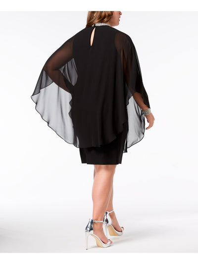XSCAPE Womens Black Beaded Long Sleeve Halter Knee Length Evening Fit + Flare Dress S