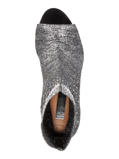 INC Womens Silver Stretchy Metallic Rhinestone Embellished Rielee Almond Toe Stiletto Slip On Booties 6.5 M