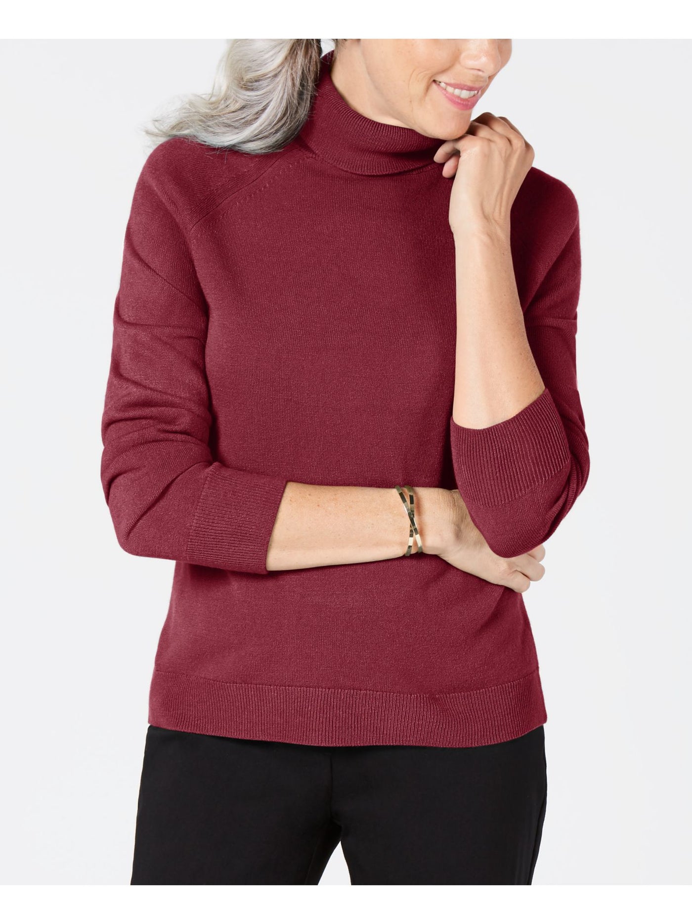 KAREN SCOTT Womens Burgundy Long Sleeve Turtle Neck Sweater PP