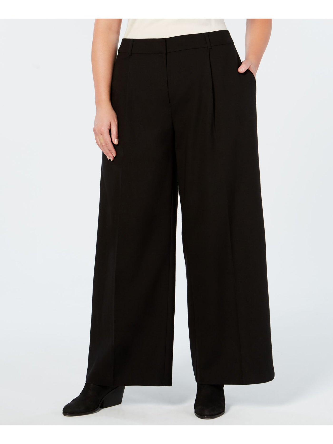 EILEEN FISHER Womens Black Stretch Zippered Pocketed Mid Rise Wide Leg Pants Plus 16W