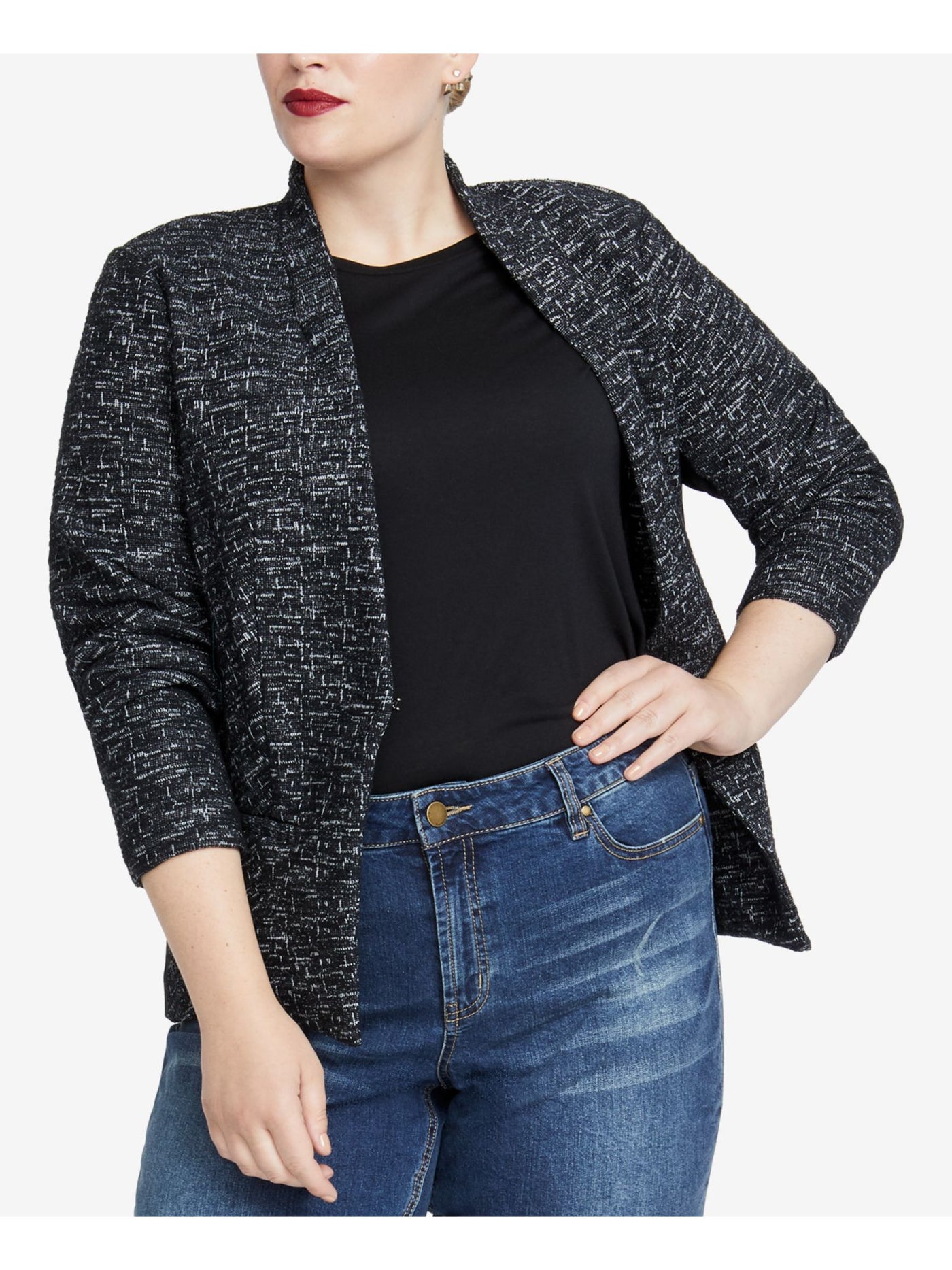 RACHEL RACHEL ROY Womens Black Pocketed Open Front Wear To Work Jacket Plus 0X